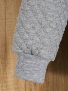 SHEIN Cô gái Tween Chất rắn Nút phía trước Chần Áo khoác & Quần nỉ & Áo thun - Xám - Xem 5