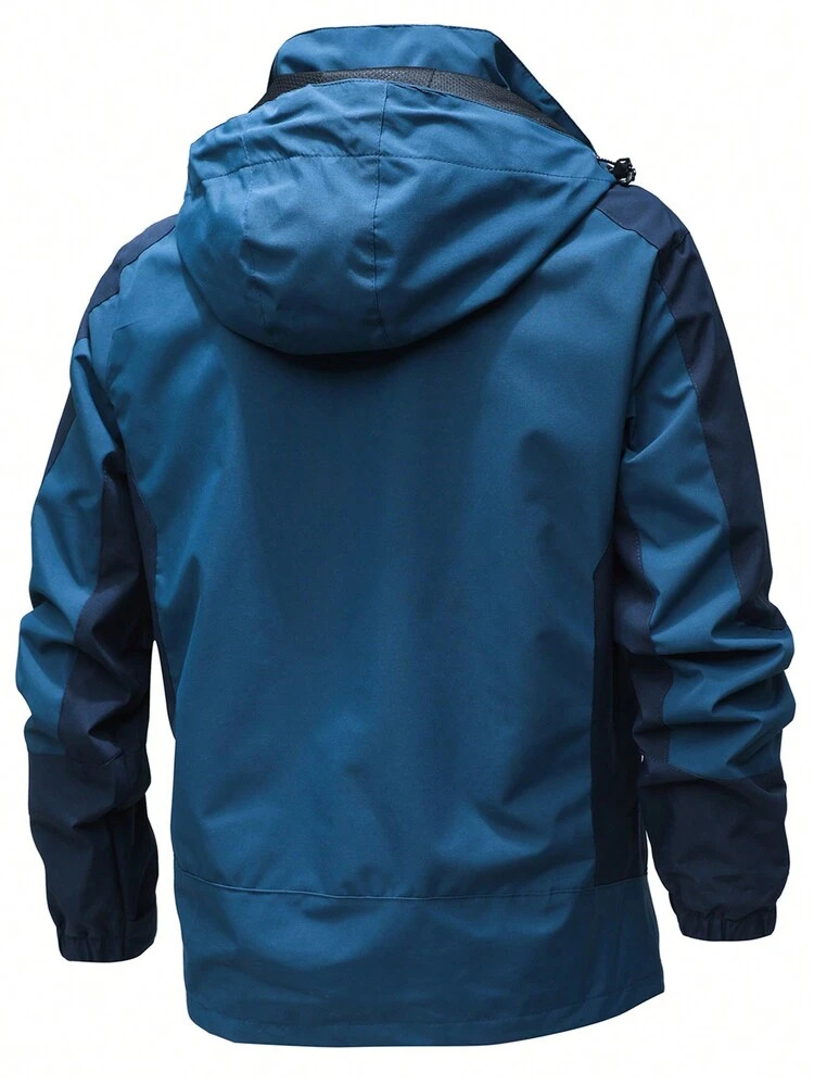 Men Letter Graphic Zip Up Hooded Outdoor Windbreaker Jacket