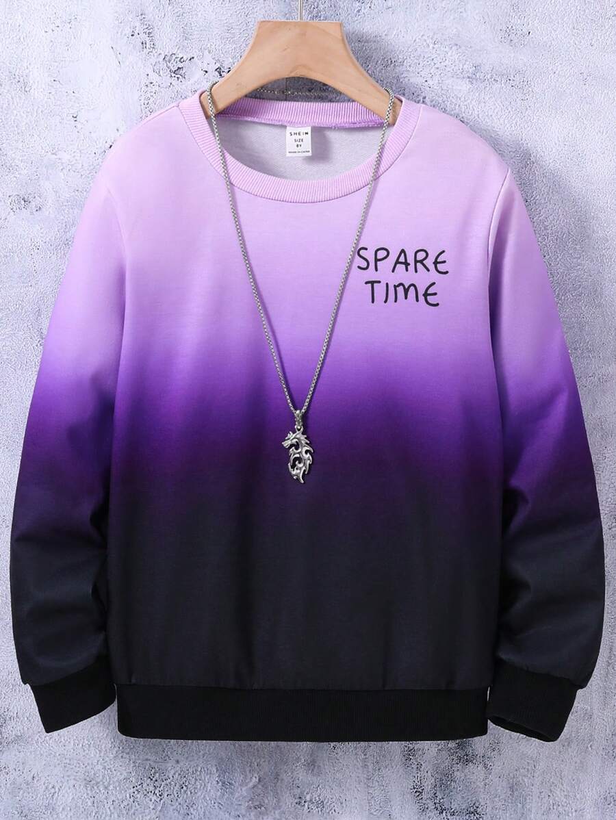 SHEIN 男大童漸層字母圖案運動衫無項鏈 - 彩色 - 查看 1