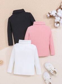 女嬰3入組條紋針織高領T恤 - 彩色 - 查看 2