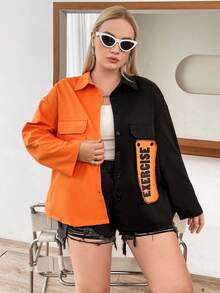 SHEIN Unity Talla grande Camisa con estampado de letra de dos tonos de hombros caídos - Negro - Ver 4