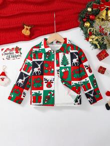 SHEIN Young Boy Christmas Print Button Front Shirt - Multicolor - View 5