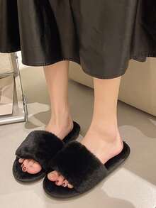 Women's Fashionable Indoor Black House Slippers - Black - View 2