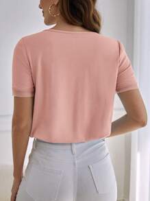 SHEIN Frenchy Camiseta unicolor de cuello V - Rosa vieja - Ver 2