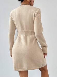 Chiquease Xoắn Dan Đầm Áo len - Màu Khaki - Xem 2