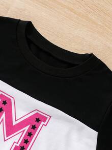 SHEIN Tween Girl Letter Graphic Colorblock Sweatshirt & Sweatpants - Multicolor - View 8