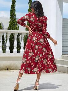 Eilly Bazar Floral Print Ruched Surplice Neck Dress - Multicolor - View 2