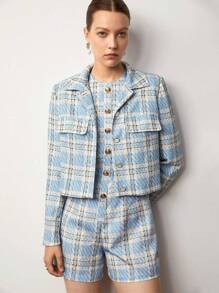 BizChic Plaid Print Flap Detail Jacket - Multicolor - View 6