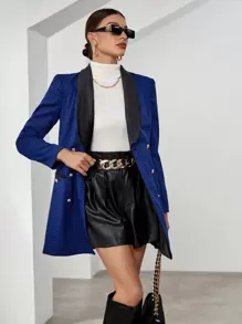 SHEIN Privé Contrast Shawl Collar Double Breasted Blazer