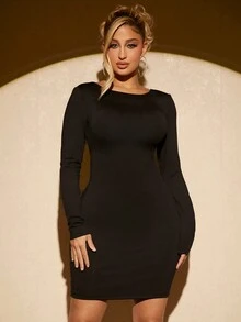 SHEIN SXY Ca-vát Backless Váy bodycon - màu đen - Xem 5