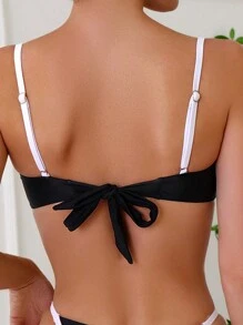 SHEIN Swim 撞色滾邊比基尼泳裝上衣 - 黑與白 - 查看 2