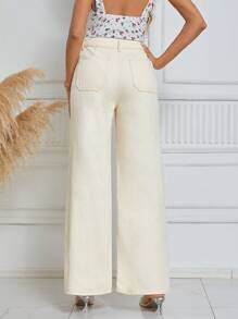 SHEIN LUNE Button Fly Wide Leg Jeans - Apricot - View 2