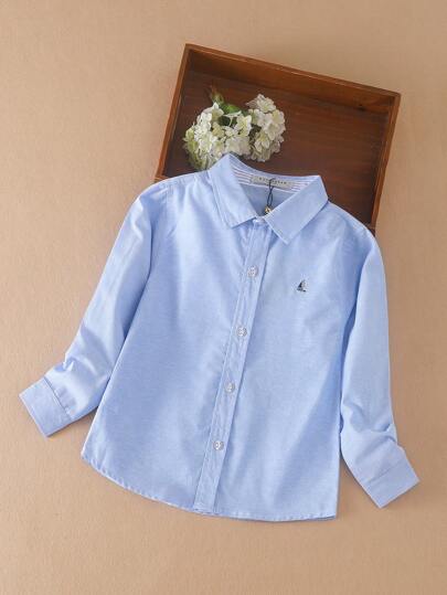 Tween Boy Sailboat Embroidery Detail Button Front Shirt