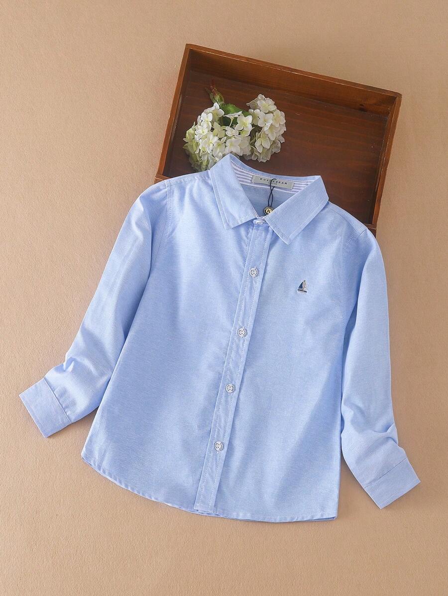 Cămașă cu design de barcă cu pânze și broderie pentru băieți, cu nasturi în față