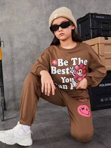 SHEIN Bộ Con gái Túi Hoạt hình Slogan Giải trí - Lạc đà - Xem 6