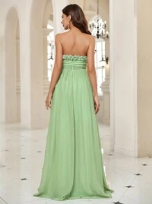 SHEIN Belle Frill Trim Ruched Tube Party Dress - Green - View 2