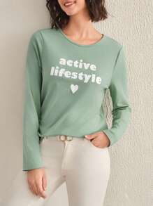 SHEIN Frenchy 字母圖案T恤 - 薄荷綠 - 查看 1