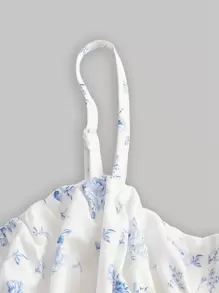SHEIN MOD Plus Floral Print Drawstring Split Thigh Cami Dress - Blue and White - View 4