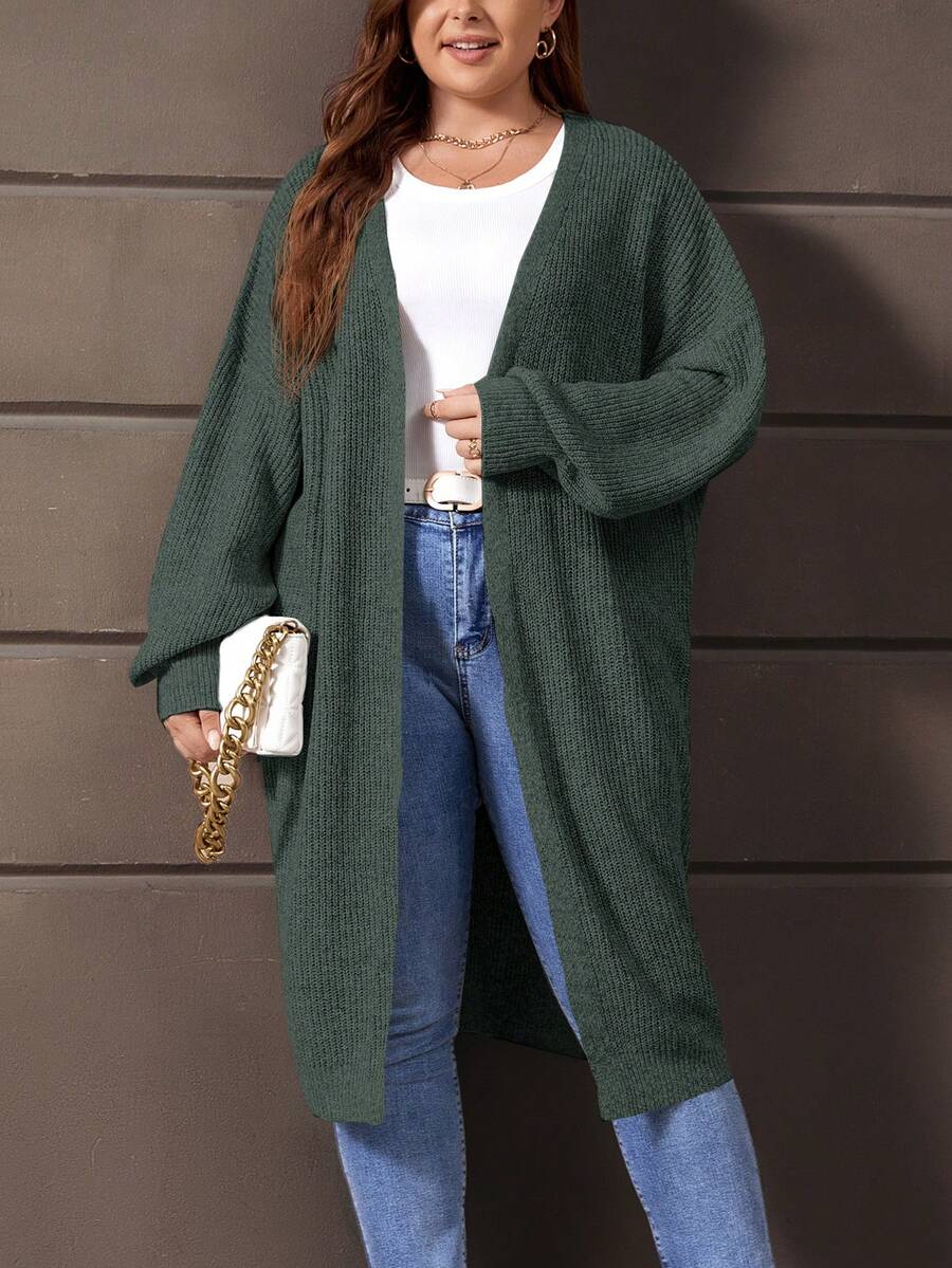 SHEIN LUNE Áo khoác cardigan thả vai cỡ lớn - màu xanh lá - Xem 1