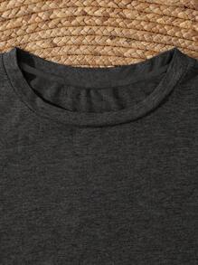 標語圖案T恤 - 深灰色 - 查看 3