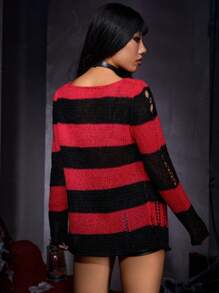 SHEIN ICON Halloween Striped Pattern Zip Up Cardigan - Multicolor - View 4