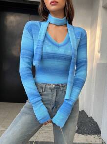 SHEIN EZwear 段染鎖脖領口套頭毛衣 - 彩色 - 查看 4