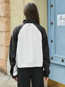 In My Nature Colorblock Zip Up Drop Shoulder Softshell Jacket - Black and White - View 2