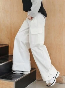 DAZY Flap Pocket Side Cargo Pants - White - View 1