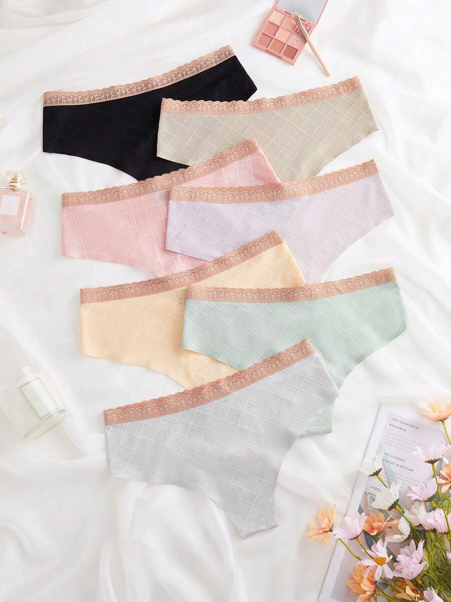 7件織帶拼接內褲 - 彩色 - 查看 1