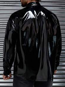 GENTILAND 超大码男士 PU 皮革长袖休闲夹克 - 黑色 - 查看 2