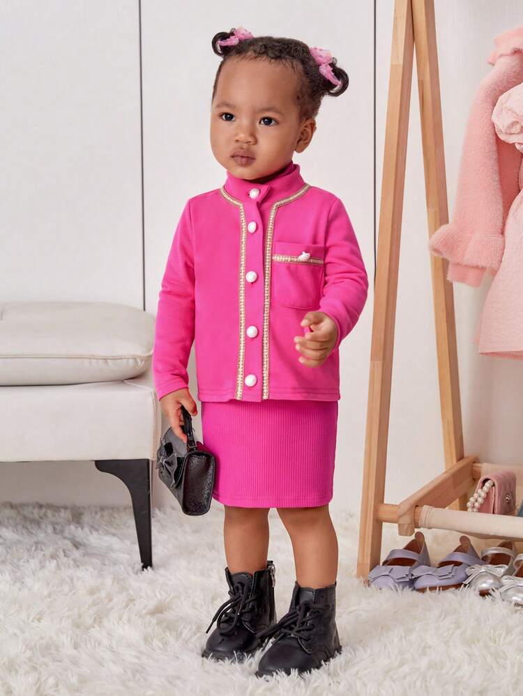 Baby Girl Contrast Binding Jacket & Dress