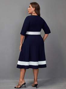 Chikora Plus Contrast Panel Notched Neckline Dress