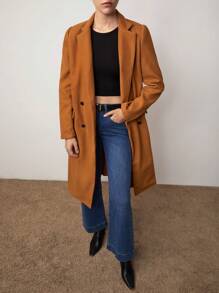 BizChic Lapel Neck Double Breasted Overcoat - Khaki - View 2