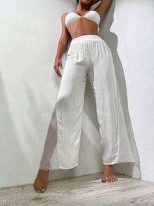 Contrast Mesh Cover Up Pants - White - View 4