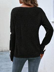SHEIN LUNE Hình sao Thả vai Áo len - Đen và trắng - Xem 2