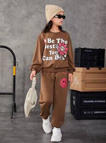 SHEIN Bộ Con gái Túi Hoạt hình Slogan Giải trí - Lạc đà - Xem 5