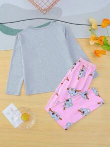 Conjunto de ropa de casa de niña preadolescente con camiseta estampada de koalas y pantalones largos