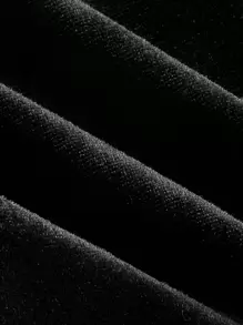 SHEIN MOD Black Date Night Romantic Contrast Lace Ruffle Trim Velvet Flare Leg Pants