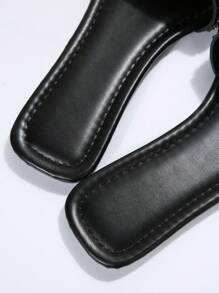 Sandalias Planas Para Mujer En Tallas Grandes, Chanclas De Playa De Verano Con Decoración De Diamantes De Imitación - Negro - Ver 7