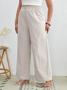 SHEIN VCAY Plus Solid Straight Leg Pants - Beige - View 5