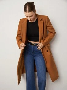 BizChic Lapel Neck Double Breasted Overcoat - Khaki - View 3