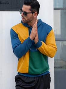 Manfinity Homme 男士撞色抽繩連帽衫 - 藏蓝色 - 查看 3