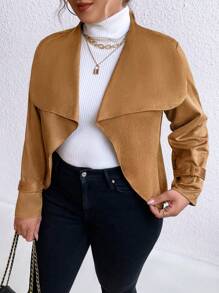 SHEIN Unity 大碼大翻領開門襟夾克 - 銅色 - 查看 4