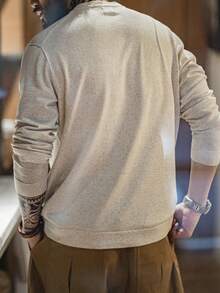 Nam Chất rắn Vòng cổ Áo thun - Màu be - Xem 2