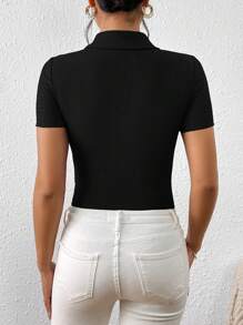 SHEIN Frenchy Solid Button Front Tee Black Summer Casual - Black - View 6