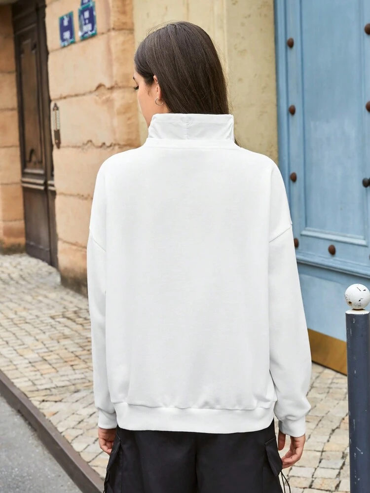 Letter Graphic Flap Pocket Drop Shoulder Drawstring Outdoor Sweatshirt