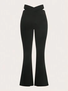 SHEIN ICON 鏤空喇叭褲 - 黑色 - 查看 1