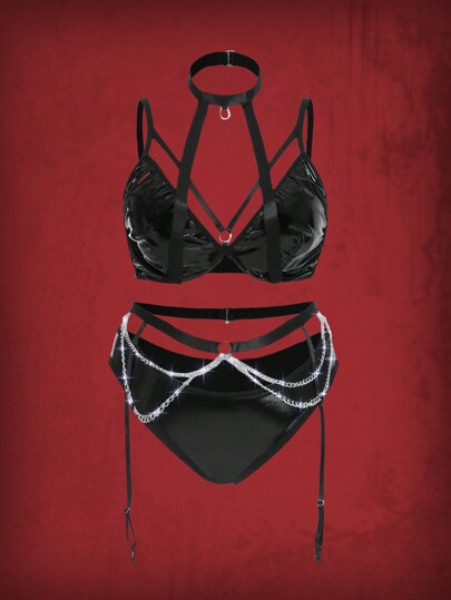 Grunge Punk Plus Harness Garter Lingerie Set