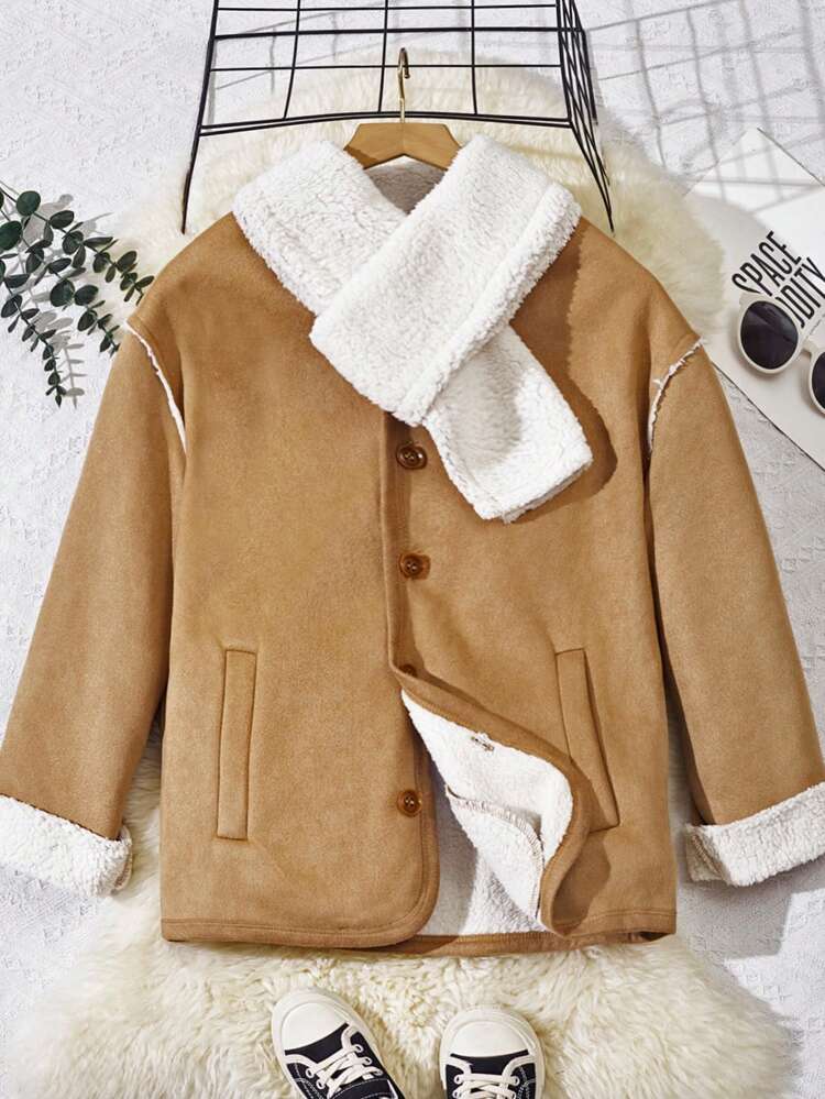 Tween Boy Teddy Lined Coat With Scarf