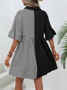 SHEIN Unity Striped Print Flare Sleeve Shirt Dress